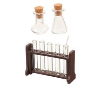 Garneck Mini Test Tube Experiment with Wooden Rack Realistic Micro Laboratory Science Tube for Educational Dollhouse Accessories Stable Transparent Material for Creative Stem Learning