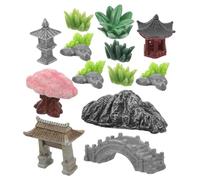 Garneck Miniature Zen Garden Accessories Chinese Rockery and Bridge Figurines Classical Garden Ornament for Balcony Patio Porch Serene Micro Landscape Decoration