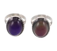Garneck Mood Rings Temperature Sensitive Vintage for Women Oval 2pcs Adjustable Zinc Alloy and Acrylic, Colour Changing Statement Rings Suitable for Birthdays and Gatherings