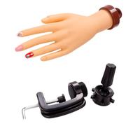 Garneck Nail Practice Hand Model Adjustable Fingers and Mounting Stand Realistic Fake Nail Art Hand for Manicure Training