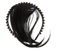 Garneck Natural Black Hair Attachment for Women with Headband and Bangs Realistic Silk and Plastic Hairpiece for Covering White Hair on Forehead Lightweight and Comfortable