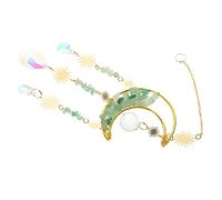 Garneck Natural Green Glass Moon Hanging Ornament for Window and Garden Elegant Home Decor with Metal Frame for Bedrooms Weddings Parties and Outdoor Tree Decorations