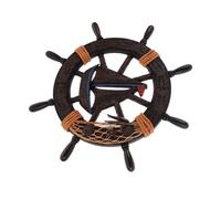 Garneck Nautical Decor Wooden Ship Wheel Nautical Beach Boat Steering Rudder Bathroom Wall Decor Door Hanging Ornament