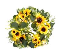 Garneck Nordic Luminous Sunflower Wreath Hanging Garland with Lamp Yellow Decorative Door Pendant for Wedding Home Festival Outdoor Wall Lighting