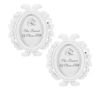 Garneck Oval Picture Frames Pack of 2 Baroque Style White Mini Photo Holder Creative Table Collage Frame Home Bedroom Living Room Office Wall Mounted Hanging Decoration