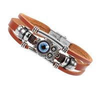 Garneck Owl Multi-layer Beaded Bracelet for Women, Blue Evil Eye Cowhide Leather Wristband, Trendy Wrap Style Charm Bracelet Suitable for Casual and Everyday Wear