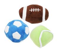 Garneck Plush Dog Toy Mini Indoor Pet Ball Chew-resistant Soft Fluffy Balls 3pcs Set Imitation Soccer, Football, and Rugby for Puppy Training and Cat Activity