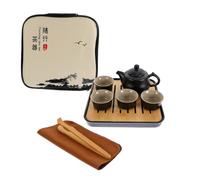 Garneck Portable Black Travel Tea with Tray and Base Traditional Chinese Gongfu Teaware for Adults Smooth Rim Teacups Elegant Design for Home and Outdoor Tea Serving