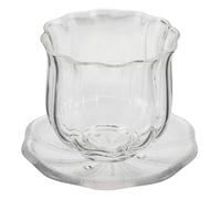 Garneck Pumpkin Glass Mug with Tray Transparent Heat-Resistant Tea Cup with Saucer for Kung Fu Tea Fall Halloween Autumn Party Table Decoration Elegant and Playful Design for Adults