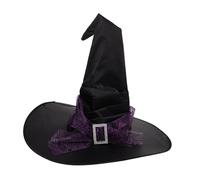 Garneck Purple Ruched Witch Hat with Spider Web Mesh Lightweight Comfortable Halloween Cosplay Accessory for Women Reusable Party Headwear with Celestial Design for Masquerades and