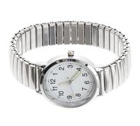 Garneck Quartz Wristwatch Large Dial Luminous Waterproof Watch for Seniors with Elastic Silver Strap White Face Analog Middle-Aged Men and Women Random Style