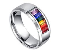 Garneck Rainbow Pride Ring for Couples Titanium Steel Love Eternal Jewelry Fashion Finger Accessory for LGBTQ Pride Events Adjustable Size Unisex Design