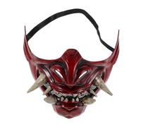 Garneck Red Japanese Samurai Half Face Mask for Halloween Cosplay and Masquerade Ball Lightweight Costume Accessory for Men and Women at Carnival and Themed Parties