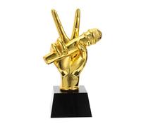 Garneck Resin Microphone Trophy Ornament Gesture Mic Prop for Karaoke Parties Music Recognition Awards Host Contest Prize Decorative Music Themed Trophy for Singing Competitions and Talent