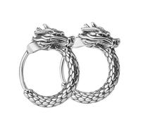 Garneck Retro Dragon Hoop Earrings for Men Plated Silver Minimalist Ethnic Jewelry Durable Fashion Accessory Unique Cultural Style Men's Hoop Earrings