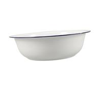 Garneck Retro Enamel Foot Soak Basin Vintage Wash Tub for Soaking Feet and Laundry Multipurpose Footbath White with Blue Rim Household Basin
