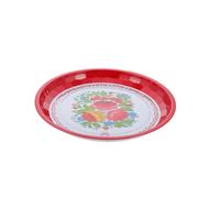 Garneck Retro Style Enamel Plate Red Multi Function Snacks Dish for Home Dining Table Vintage Round Enamel Plate for Family Gatherings Weddings Banquets and Festive Celebrations