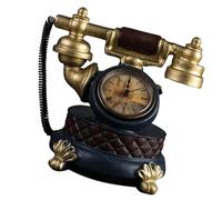 Garneck Retro Telephone Ornament Resin Model with Clock 7 Inch Vintage Desk Decoration for Office Living Room and Bookshelf
