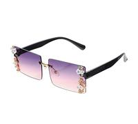 Garneck Rhinestone Decorative Summer Sunglasses for Women Durable Material Unique Rimless Design Party Prop Eyewear Stylish Fashion Accessory for Dancing and Black Frame Gray Pink
