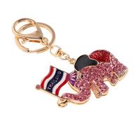 Garneck Rhinestone Elephant Keychain Charm with Pink Thai Flag Accent, Handmade Sparkling Crystal Pendant for Car Keys, Wallet, Purse, and Backpack Accessories