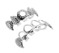 Garneck Rhinestone Silver Teeth Grill Set Hollow Out Tooth Caps Comfortable Vampire Fangs for Halloween Cosplay Hip Hop Style Jewelry