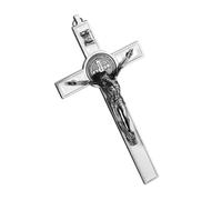 Garneck Rustic Metal Wall Crucifix Silver Jesus Cross Vintage Spiritual Decor for Home Church Office Easy Installation Classic Style