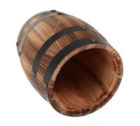 Garneck Rustic Wooden Utensil Holder Barrel Shape Cutlery Organizer with Retro Grain Pattern Carbonized Oak Storage Pot for Dining Table Suitable for Family Meals and Camping