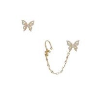 Garneck S925 Sterling Silver Rhinestone Butterfly Earrings Asymmetric Ear Bone Clip for Women Fashionable Jewelry Full Sparkle Suitable for Parties and Special Occasions