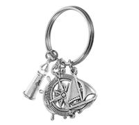 Garneck Sailing Theme Keychain Silver Zinc Alloy Key Fob Compass Lighthouse Pendant Small Key Ring Delicate Keychain Rudder Bag Ornament Adorable Pendant