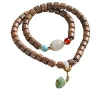 Garneck Sandalwood and Jade Beads Bracelet for Women Handmade Meditation and Prayer Wristband with Lotus Pendant Bohemian Style Birthday and Spiritual Practice