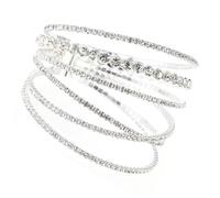 Garneck Shiny Rhinestone Bracelet Elastic Silver Bangle with Six-row for Women Teen Wrist Chain Jewelry Elegant Glamorous Accessory