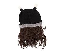 Garneck Short Beard Viking Helmet Hat with Ox Horns Comfortable Soft Decorative Headwear for Halloween Cosplay and Warmth Reusable and Easy to Wear for Adults