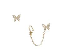 Garneck Silver Pin Full Rhinestone Butterfly Earrings Asymmetric Ear Bone Clip Stylish Creative Fashionable Ear Decors for Women Comfortable Wear