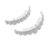 Garneck Silver Rhinestone Tooth Caps Grills for Teeth Jewelry with Copper Material and Stable Wear Feature, Full Bling Mouth Style Suitable for Halloween Decoration and Hip Hop Cosplay