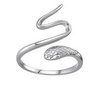 Garneck Silver Winding Snake Shaped Ring with Creative Chic Design for Women Adjustable Fine Polished Finger Jewelry, Stylish Party Accessory