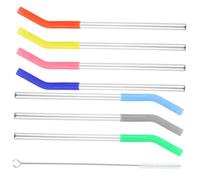 Garneck Stainless Steel Beverage Straws Set with Mixed Color Silicone Sleeves and Cleaning Brush Reusable Metal Drinking Straws for Soda Tea and Easy to Clean