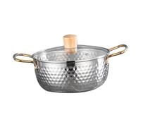 Garneck Stainless Steel Ramen Noodle Pot with Lid Double Heat Resistant Handles Quick Heating Small Stockpot for Instant Noodles Soup and Stove Cooking