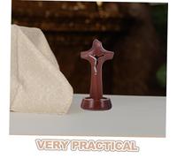 Garneck Standing Wooden Cross Ornament with Base for Tabletop Decoration Compact Religious Craft Small Cross for Easter Baptism and Church Centerpiece Space Saving Faith Accent Gift