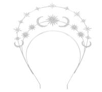 Garneck Star and Moon Headband with Rhinestone Layered Celestial Glamour, Silver Alloy Material, Vintage Goddess Inspired Design, for Halloween Cosplay and Wedding Bride Accessories