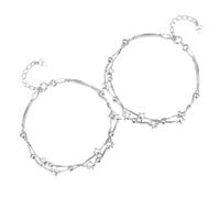 Garneck Star Link Chain Bracelets with Comfortable Feel Double Layer Beaded Design 2pcs Sterling Silver Stylish and Stackable for Women and Teen Girls for Parties and Dates