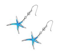 Garneck Sterling Silver Blue Opal Sea Star Earrings Summer Beach Accessories Fashion Themed Studs Comfortable Lightweight Jewelry for Women