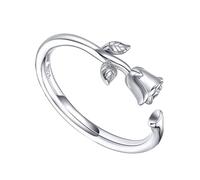 Garneck Sterling Silver Rose Ring Adjustable Open Band for Women, Delicate Finger Jewelry White Gold Plating, Elegant Versatile Ring for Valentine’S Day and Everyday Wear