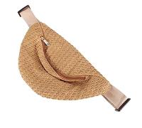 Garneck Straw Crossbody Waist Bag Summer Fanny Pack Boho Woven Mini Chest Pouch Deep Coffee for Outdoor Sports and Travel