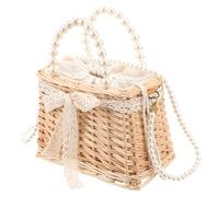 Garneck Stylish Pearl Woven Bag for Women Handcrafted Bamboo Crossbody Handbag Versatile Tote for Summer Beach Outings for