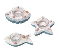 Garneck Table Decor Star Fish and Romantic Dates and Family Gatherings for Handmade Fish Seashell Shapes with 3pcs Mediterranean-style Decorative Candle Holders Set Resin