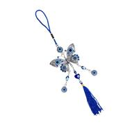 Garneck Turkish Blue Evil Eye Pendant Hanging Ornament Car Rear View Mirror Decor Charm with Butterfly Tassel for Protection and Stylish Interior Accessory