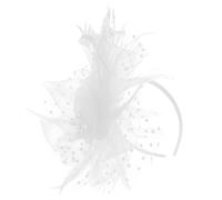 Garneck Vintage Bridal Headband White Plume Flower Hairband with Net Veil, Feathered Headdress for Wedding, Dance Party, and Formal Occasions