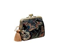 Garneck Vintage Double-Layer Coin Purse Tassel Change Wallet, Retro Multifunctional Storage Bag for Women, Court Style with Gold Sand Flying Saucer Design, Compact Travel Accessory