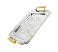 Garneck Vintage European Style Double-handle Delicate Food Tray Gold Pattern Medium Size, Flat Bottom Cooking and Cold Noodle Plate for Hotel, Ktv, Western Restaurant Use