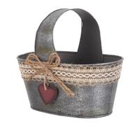 Garneck Vintage Farmhouse Planter with Burlap Accent Rustic Distressed Iron Flowerpot Bucket for Indoor Outdoor Use Multifunctional Retro Metal Vase for Flowers Herbs Vegetables Patio